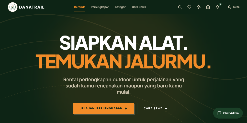 DANATRAIL โ Outdoor Marketplace & Rental application dashboard preview