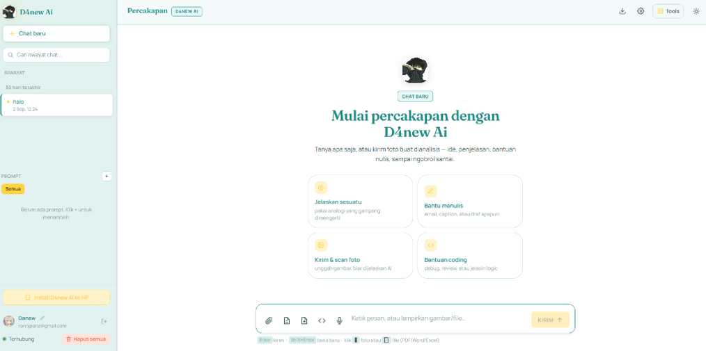 D4new Ai โ AI Chat & Developer Workspace application dashboard preview